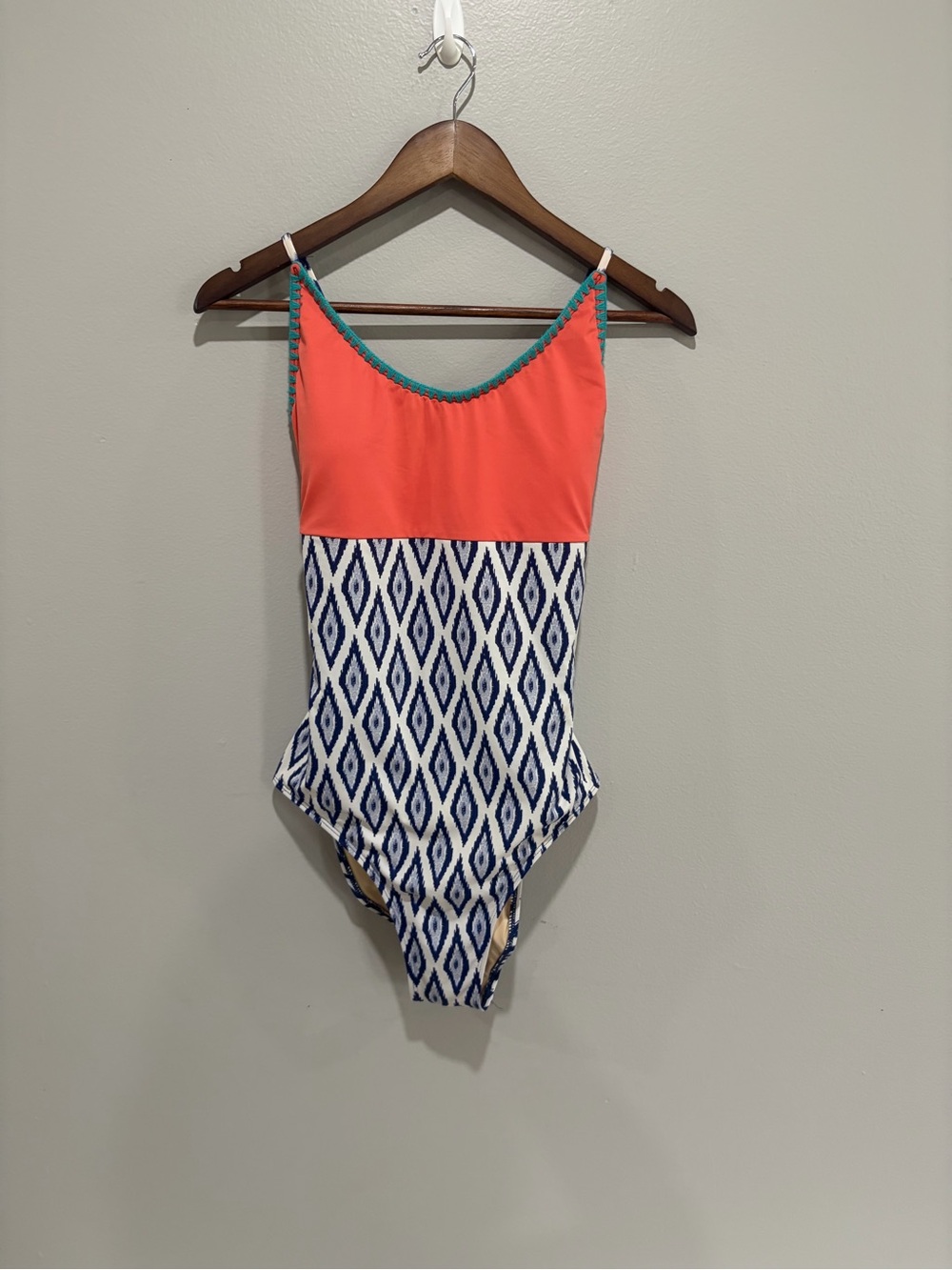 Anemone Coral and Navy Pattern One-Piece Swimsuit
